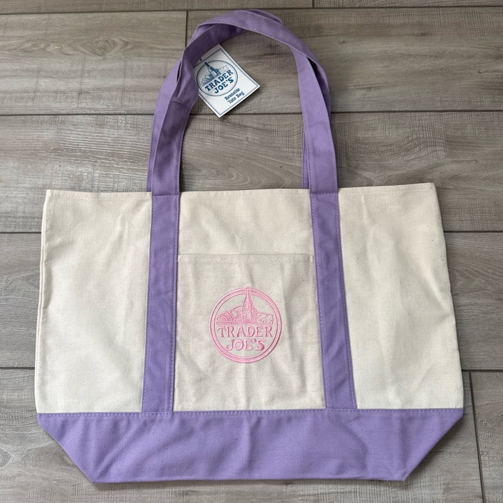 NEW LARGE Lavender‎ Trader Joe’s Canvas Tote Bag Spring 2026 Purple